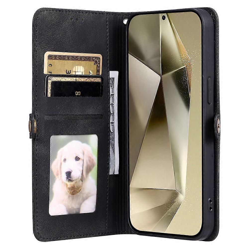 Compatible For Samsung Galaxy S25 FE Case Skin Feel Totem Imprinted Wallet Leather Phone Cover with Hand Strap