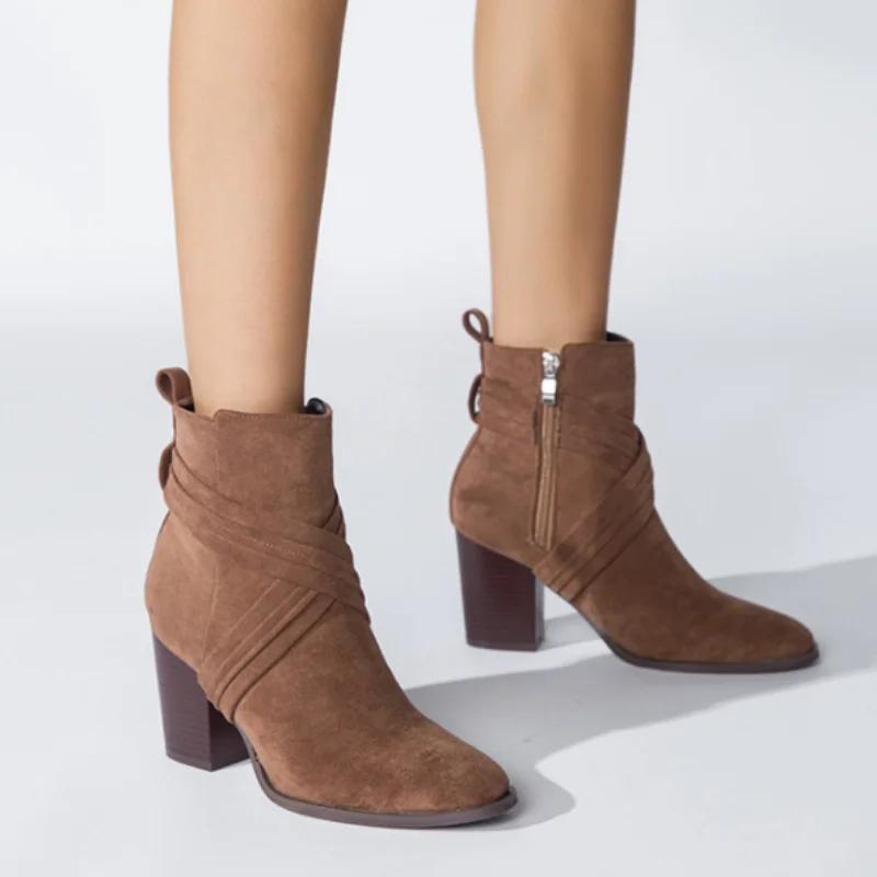 Fashion Women Brand Ankle Boot Autumn Winter New Suede Pumps Short Boot Casual High Heel Shoe Designer Versatile Women Boot Botas Mujer