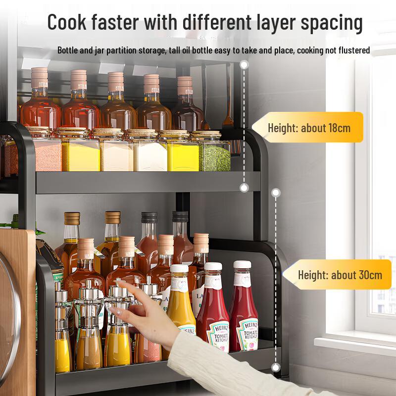 2-Tier Carbon Steel Kitchen Countertop Storage Rack