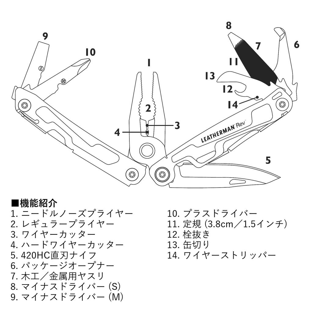 Мультитул LEATHERMAN REV [Оригинальный японский продукт] 25-летняя гарантия Маркировка LTJ в комплекте REV
