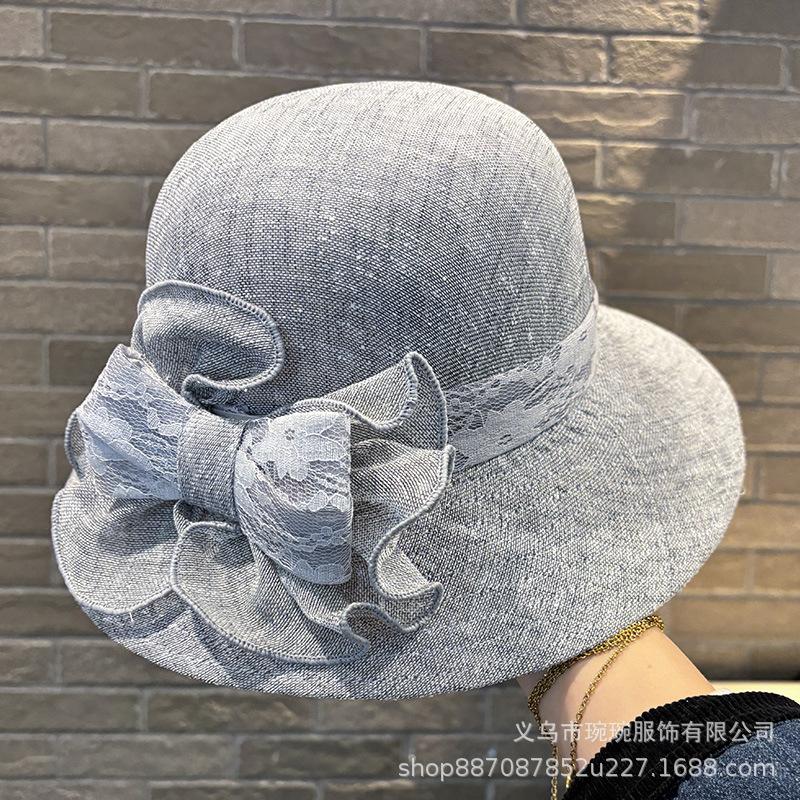 New sun hat women's summer thin bow bucket hat basin hat Korean version foldable sunscreen sunscreen mesh gauze hat