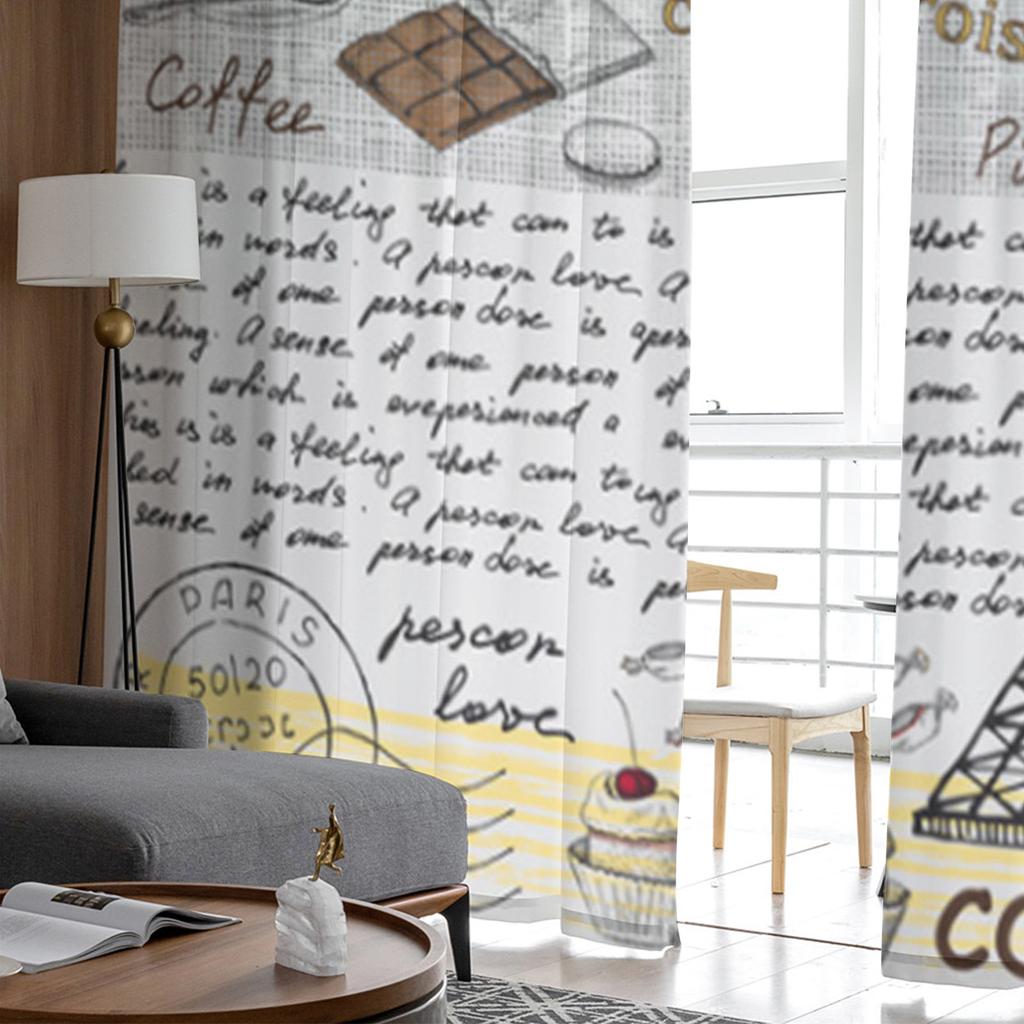 Retro Poster Coffee Eiffel Tower Sheer Curtains For Living Room Bedroom Tulle Curtains Kitchen Window Treatments Panel Drapes