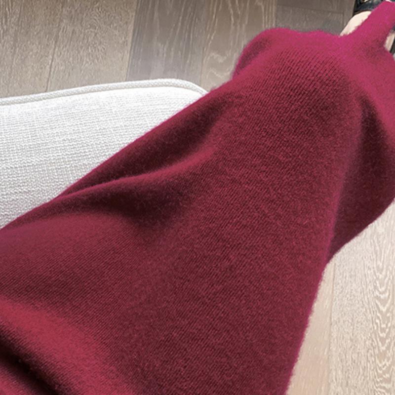 Осенне-зимняя женская красная вязаная юбка-полусолнце с высокой талией длиной до колена облегающая юбка-карандаш приталенная шерстяная юбка