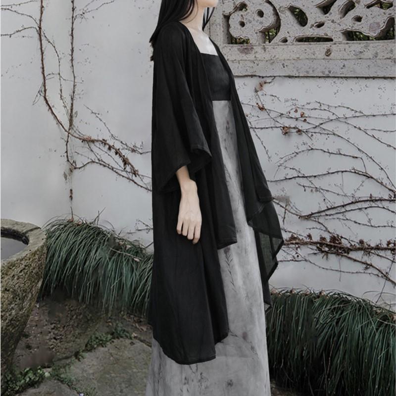 Johnature Woman Autumn Retro Loose Chinese Style Irregular Coat Vintage Flared Sleeves Solid Color Casual Coat