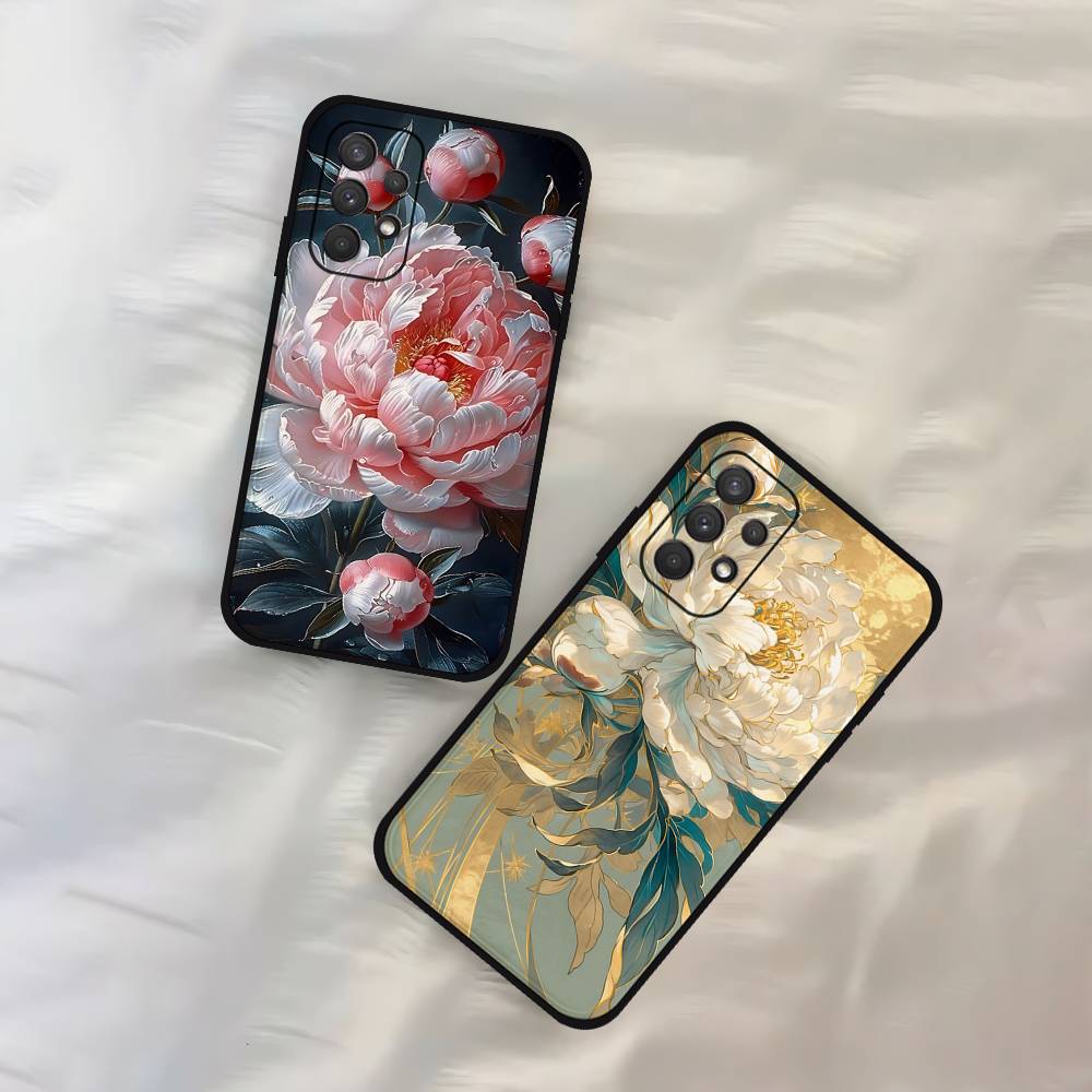 E-Элегантный-P-Цветок Пиона Чехол для Телефона Для Samsung S24, S25 22,30,Note20,Lite,Ultra,5G,Plus,FE Черный Чехол