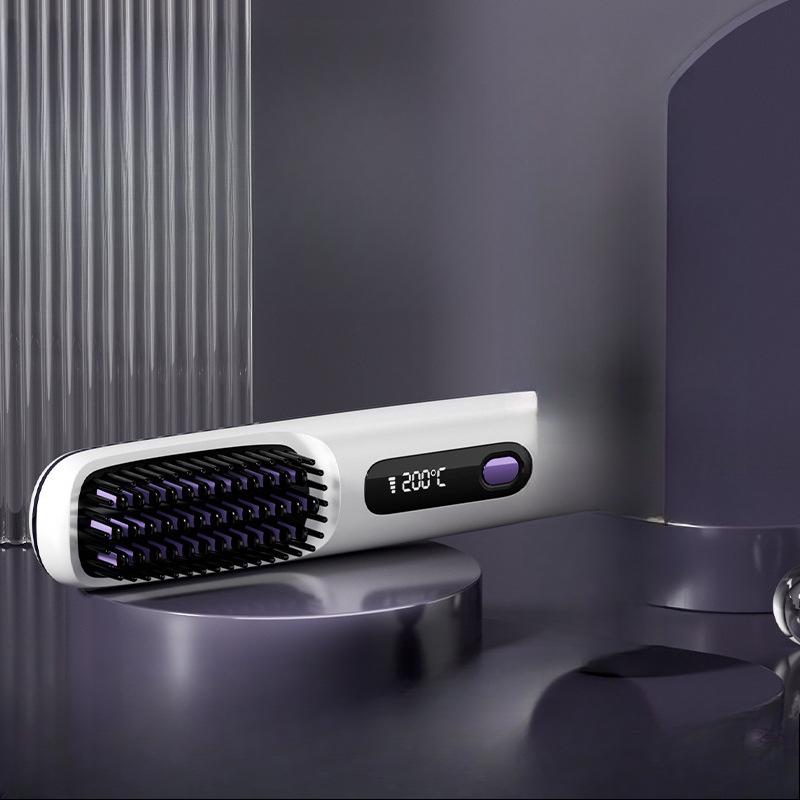 Беспроводной выпрямитель для волос, расческа, не повреждает волосы, долговечная установка, защитная шина от ожогов, внутренняя пряжка ЖК-экрана, триггер для выпрямления челки