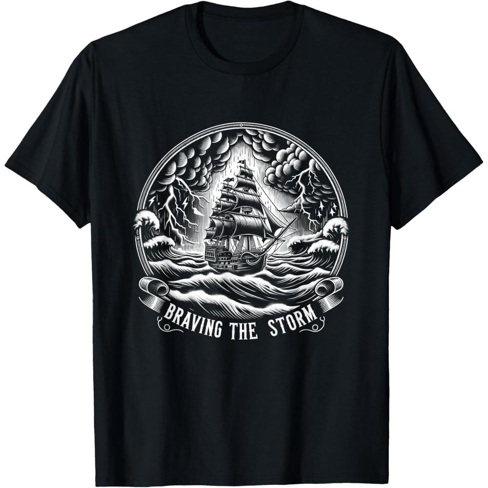 Nautical Sailing Ship Storm Adventure Tee, Braving the Storm T-Shirt