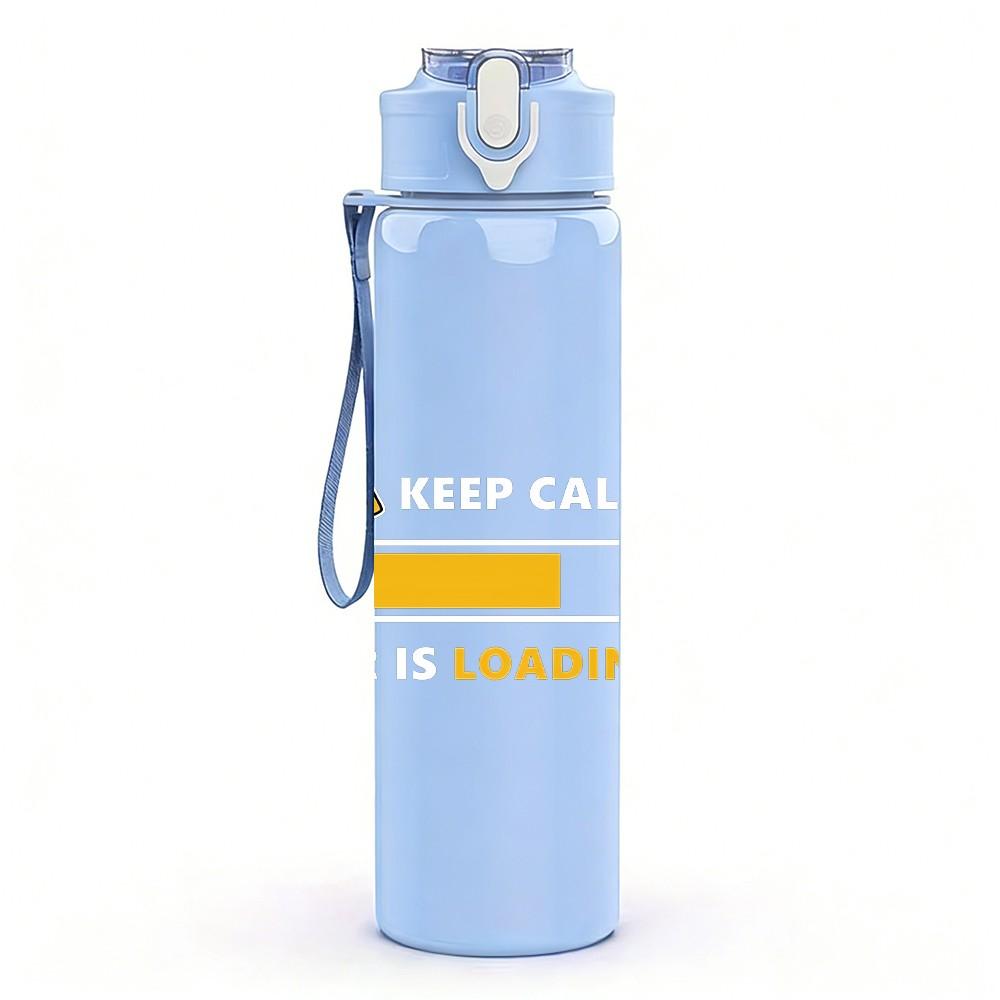 1PC Loading Minimal Letter Text Print 750ml Color Plastic Sports Water Bottle Leakproof Flip Straw Lid Suitable for Sports Office Home Use