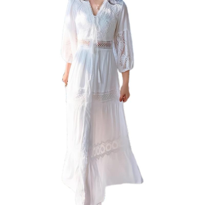 Платье Весна/Лето Белое Милое Французское Платье с Буфами на Рукавах Длиной Выше Колена Пляжное Платье Дорожное Платье