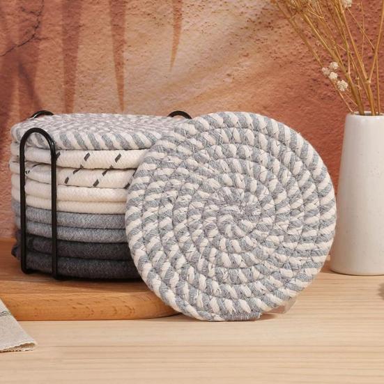 8Pcs Placemats for Hot Dishes Heat Resistant Hot Pads for Kitchen Large Coasters for Hot Pots And Pans Water Absorbent Pot Holders with Storage Rack