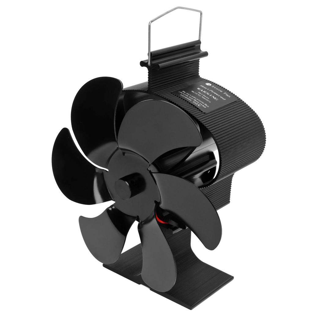 6 Blades Heat Powered Fireplace Fan Self Starting Eco Friendly Wood Stove Fan LT380 Black 152mm