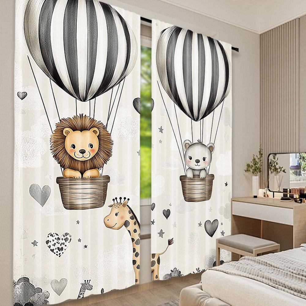 2Pcs Animals Curtains Nostalgia Feels Happy Tale Of Animal Friends Giraffe Lion For Bedroom Bathroom Living Room Dining Room
