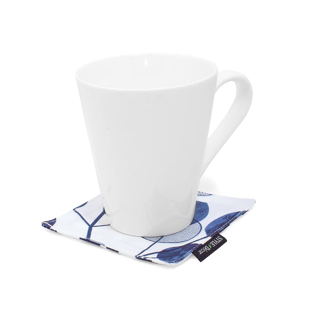 STYLE Декор Подставки под стаканы, двусторонние, Стильная ткань, Моющиеся, Набор из 4 шт., Нордический дизайн с листьями, темно-синий, W3002220