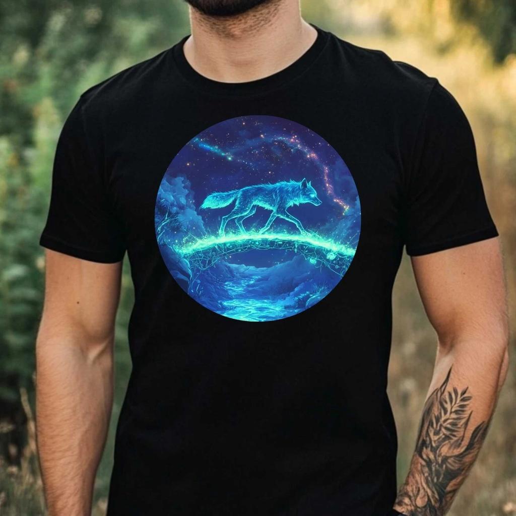 T-Shirt Herren Leuchtender Wolf Motiv Baumwolle Größe XS bis 5XL