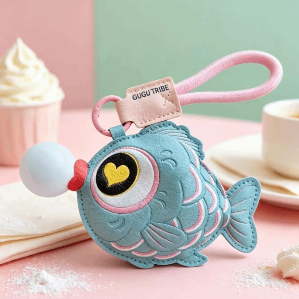 PU Reduce Pressure Keyring Macaron Color Fish Keyring Bubble Blowing Fish Keychain  Car Keyring