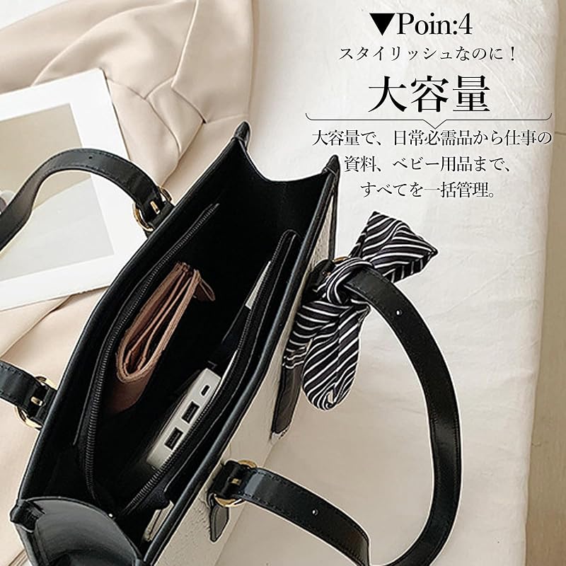 [enoco land] женская сумка-тоут для поездок на работу в школу, большая вместимость, осенняя координация для взрослых, крокодиловый узор, элегантность с лентой (черный)