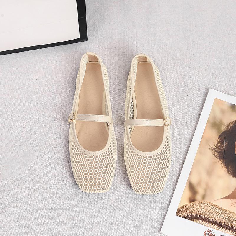 Женские сетчатые балетки Летние туфли Мэри Джейн Туфли-балетки для ходьбы Нескользящие Квадратный закрытый носок Мэри Джейн с регулируемым ремешком Нарядная обувь