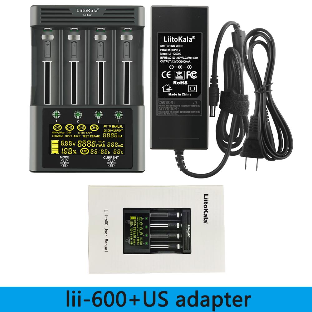 LiitoKala Lii-600 Li-ion-3.7V Ni-MH1.2V Battery Charger 4 Slots Independent Charging Portable 18350