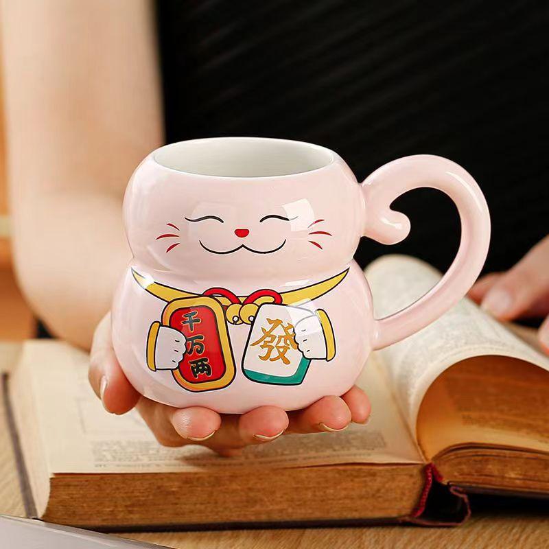 Керамическая кружка для кофе Lucky Cat с крышкой для кота, креативная, милая, мультяшная, милый, подарочная бутылка для завтрака, офисная посуда для питья, посуда для напитков