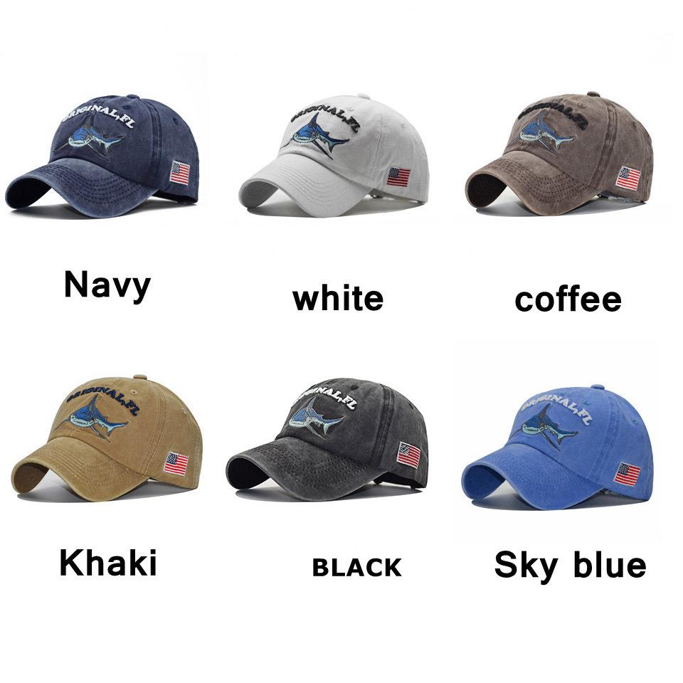 EBay иностранный популярный мультфильм стираная вышивка акула бейсболка шляпа весна и лето