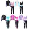 Kids 3 Pieces Girl Sports Dance Outfit Crop Tank Top with Athletic Leggings and Long Sleeve Jacket Set Tracksuit