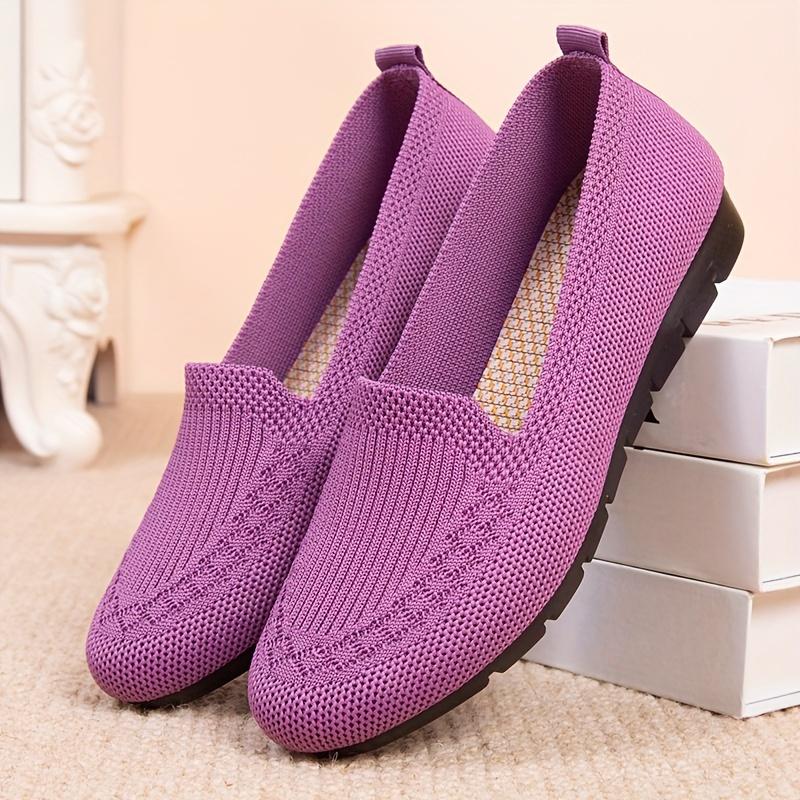 Women's Trendy Solid Color Mesh Breathable Loafers Shoes, Flat Slip On Comfortable Flying Woven Shoes, Casual Wear Resistance Walking Shoes Mama Shoes