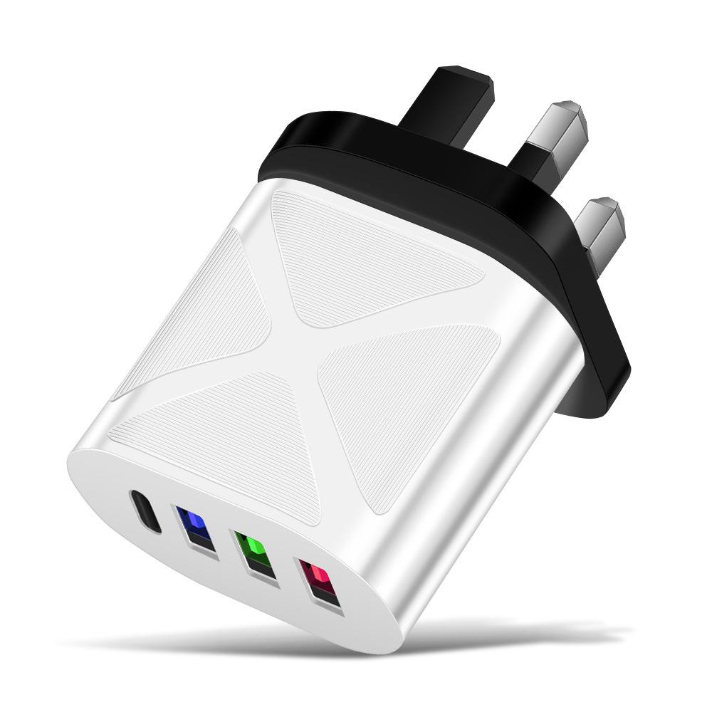 Multi-Port Travel Charger: 3 USB, Type-C, 5V2.4A EU/US/UK Standards