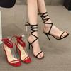 Женские сандалии 2024 года, новое летнее поступление, сандалии на тонком каблуке с ремешком и крестом, женские сандалии с открытым носком, сексуальные туфли на высоком каблуке для женщин