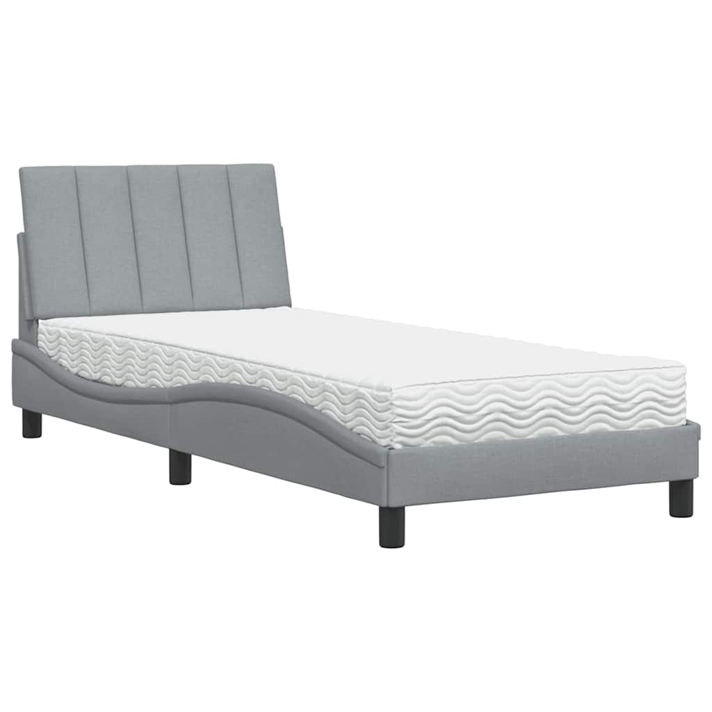 Bed with Mattress  Hanko  Light Grey 90 x 190 cm Fabric