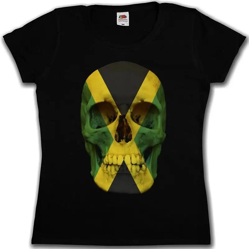 JAMAICA JAMAICAN SKULL FLAG GIRLIE WOMen SHIRT Biker Reggae Rasta Irie Banner