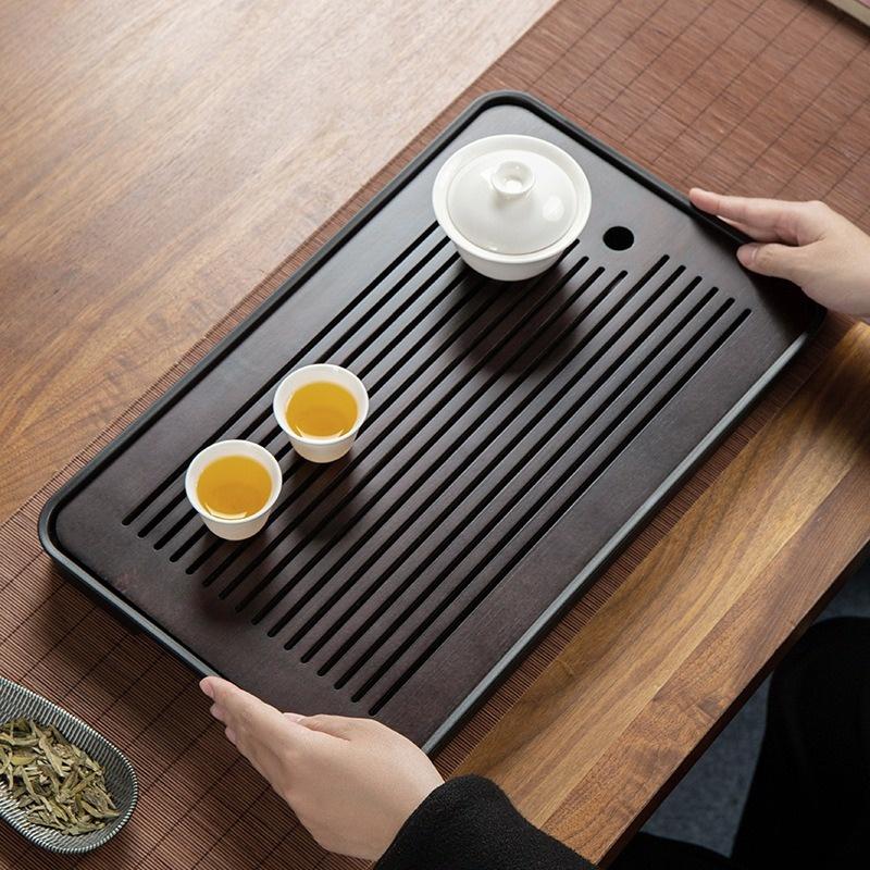 1Pcs Portable Bamboo Tea Tray Small Household Tea Tray Simple Kung Fu Tea Set Drainage Storage Drainage Dry and Wet Dual Use