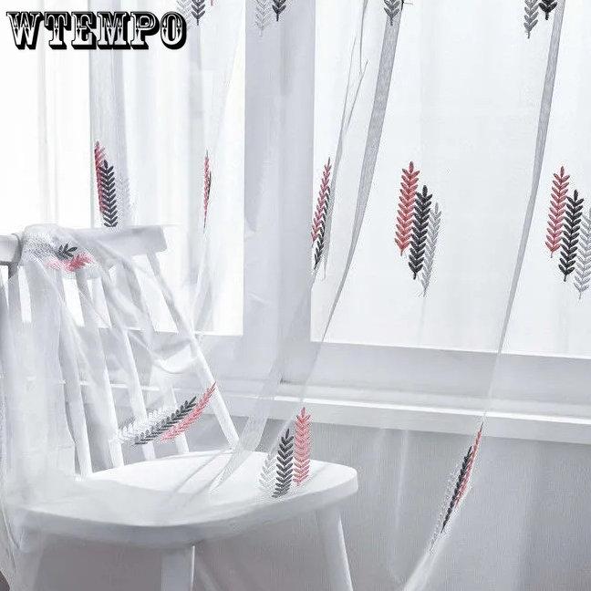 WTEMPO 2 шт. вышитые оконные шторы с скандинавской отделкой, эркерные перегородки для спален, гостиных, защита от комаров, простые современные марлевые шторы