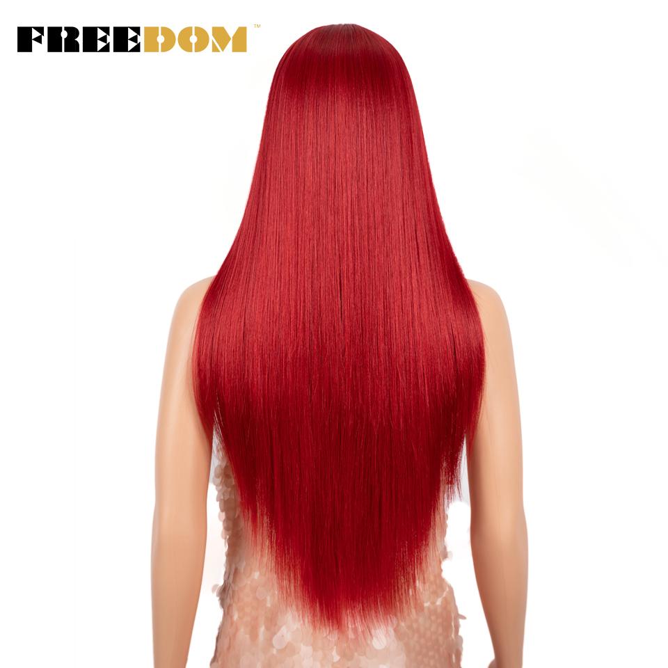 FREEDOM Synthetic Lace Wig 28 Inch Long Straight Hair Wigs Soft Red Orange Blonde Lace Front Wigs For Black Women Cosplay Wigs