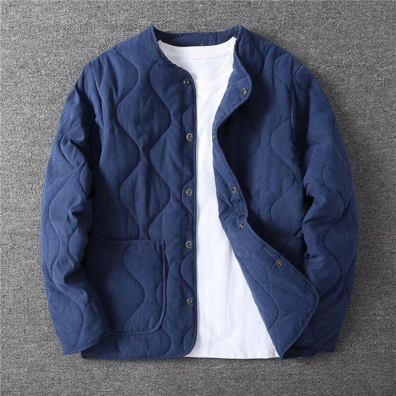Men's Retro Autumn and Winter Versatile New Jacket Without Collar, Thick Men's Top, Loose Casual Cotton Jacket, Warm Men's Jacke