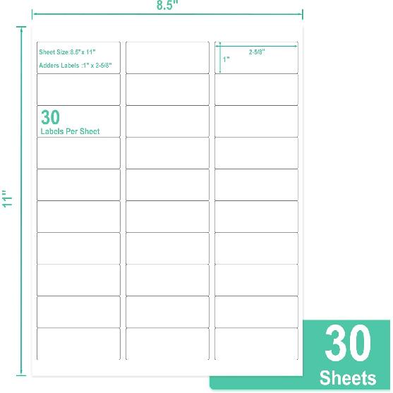 L LIKED Printable Address Labels, 1" x 2-5/8", 900 Labels, 30 per Sheet, Mailing Labels for Envelopes (30 Sheets)