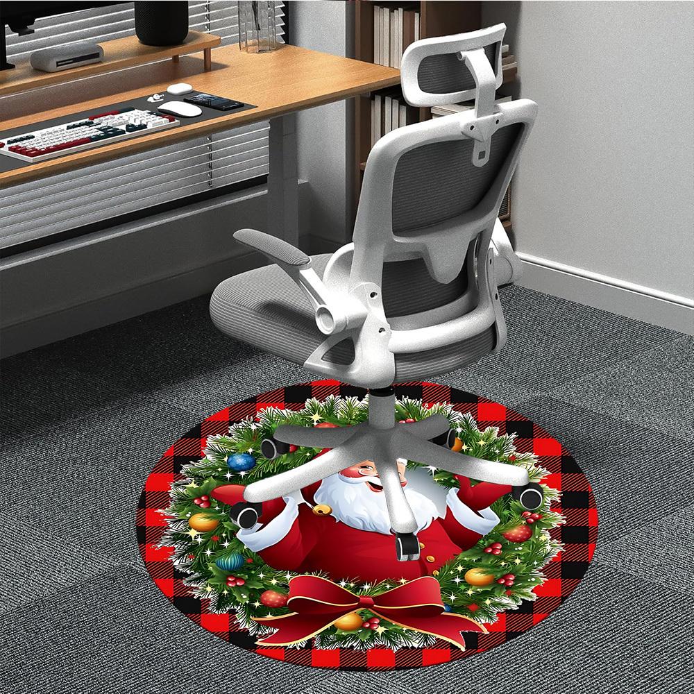 1pc Christmas Santa Claus Chair Carpet for Office, Round Non-Slip Durable Large Size Office Carpet, Suitable for Office, Beautiful Decoration
