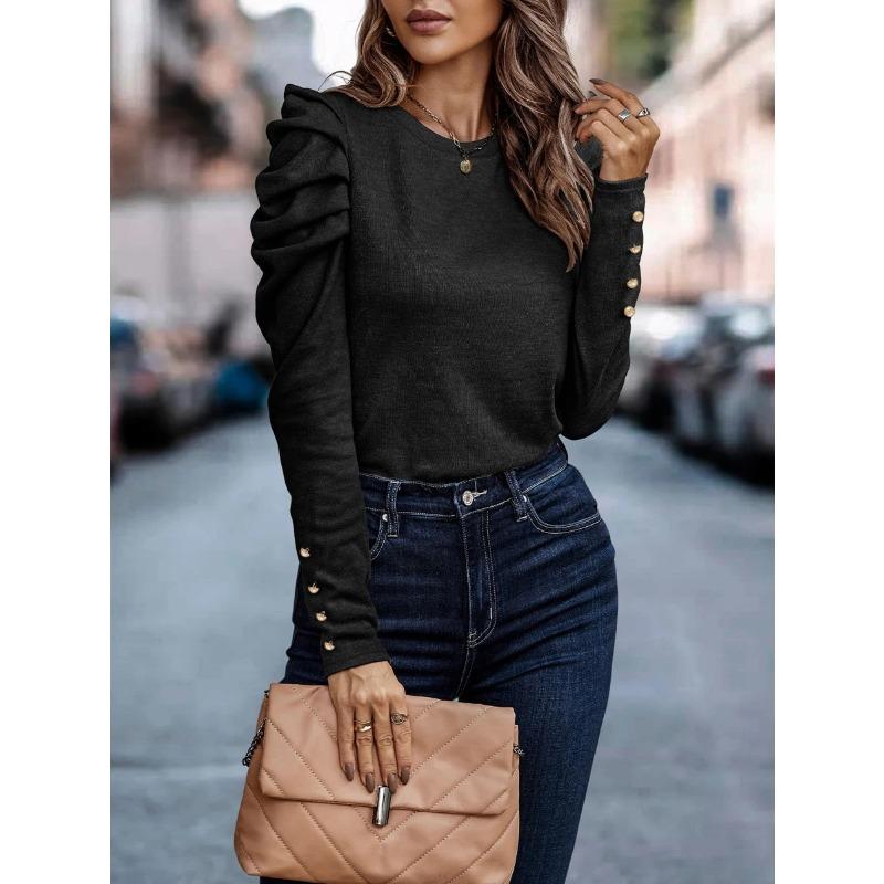 Модные повседневные футболки с длинным рукавом и пуховиком, женские осенние новые винтажные футболки с круглым вырезом, женские элегантные облегающие футболки больших размеров для офиса, женские футболки 2475