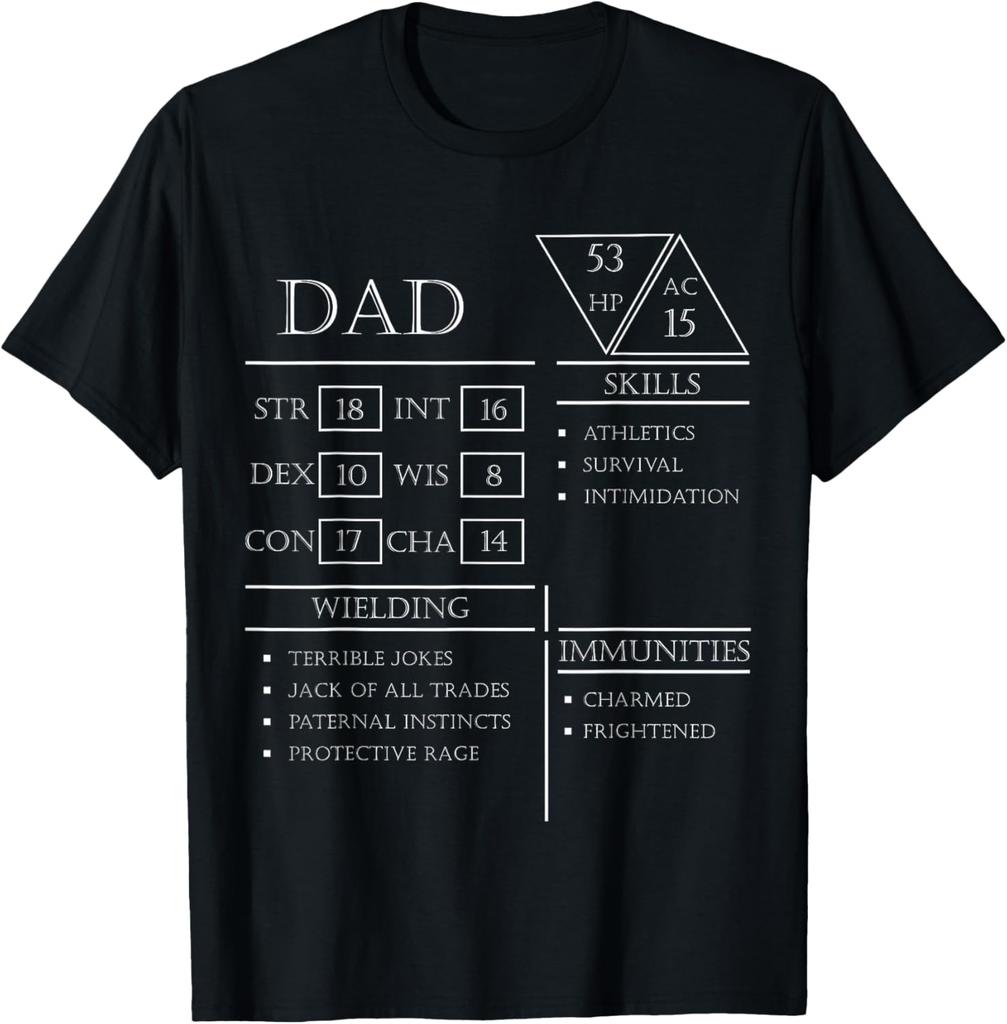 Roleplaying Dice Gamer Dragon Dad Stat Skills Wielding T-Shirt Graphic T Shirts Streetwear Short Sleeve Tee Camisas Streetwear