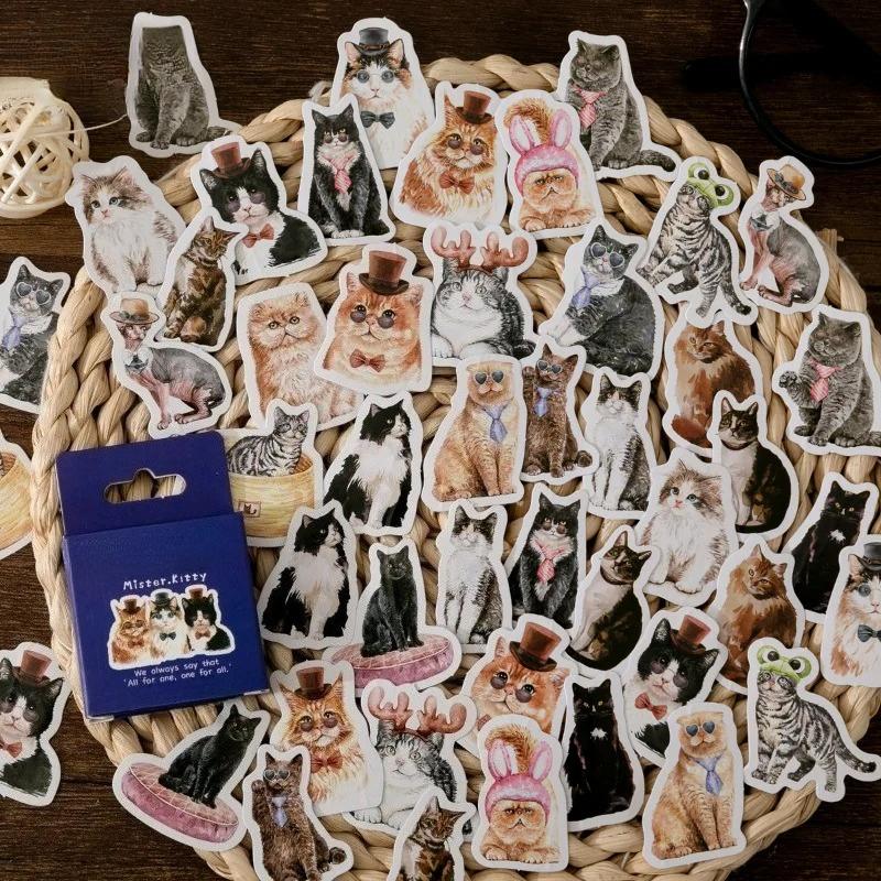 45 шт./коробка Коллекция кошек Милая коробка Каваи Декоративные наклейки Планер Скрапбукинг Канцелярские товары Японские наклейки для дневника