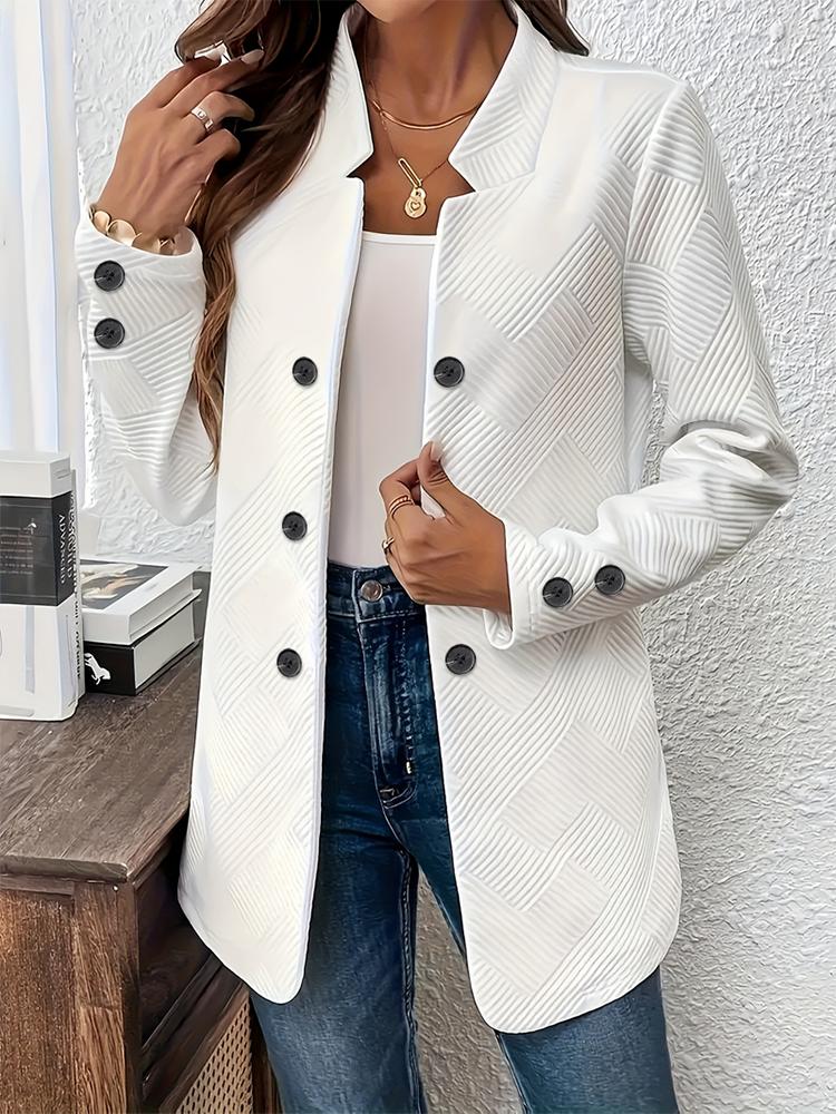 Autumn Winter New Fashion Solid Color Textured Double-Breasted Decorative Inner Pocket Long Sleeve Cardigan Jacket