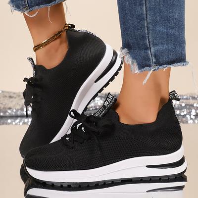 Вязаные массивные кроссовки на платформе для женщин летние черные сетчатые дышащие спортивные туфли женские большого размера 43 модные кроссовки для ходьбы