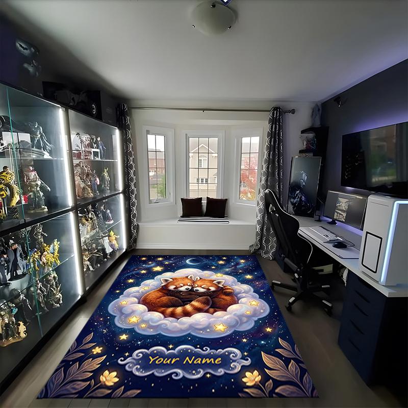 1PC Custom Name Raccoon Dreams Starry Sky Theme Floor Mat Ideal for Living Room, Game Rooms, Office, Bedroom,Floor Mat Playful Design