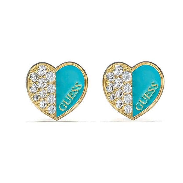 Earrings - GUESS - JUBE03048JWYGTQT-U - Gold - Stainless Steel - Blue Enamel Heart