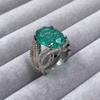 Silver Plated Exquisite Blue Green Moissanite Ring Fire Sparkling Luxury Open Ring Female Party Birthday Jewelry Gift