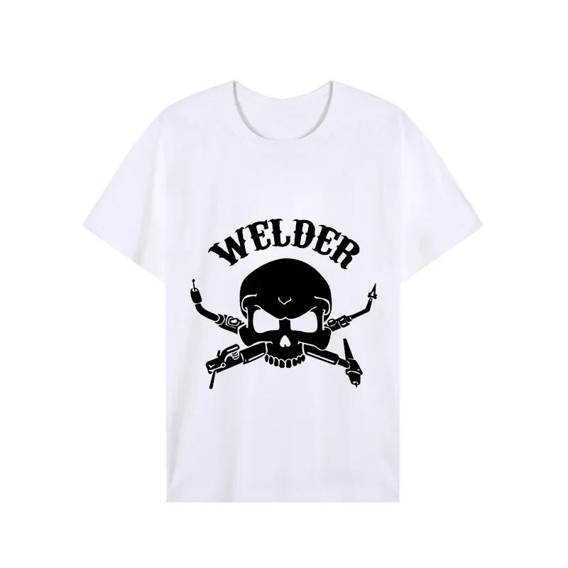 Мужская футболка Футболка с принтом черепа сварщика Футболки Одежда Черные футболки большого размера Футболки Механик Смешной дизайн Мужские футболки Топы
