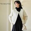 Women's Winter Single-Breasted Round Neck Short Wool Blend Coat