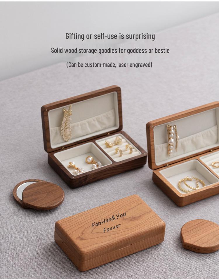 Изысканная шкатулка для украшений из черного ореха и бархата: Хранилище из массива дерева для колец и серег