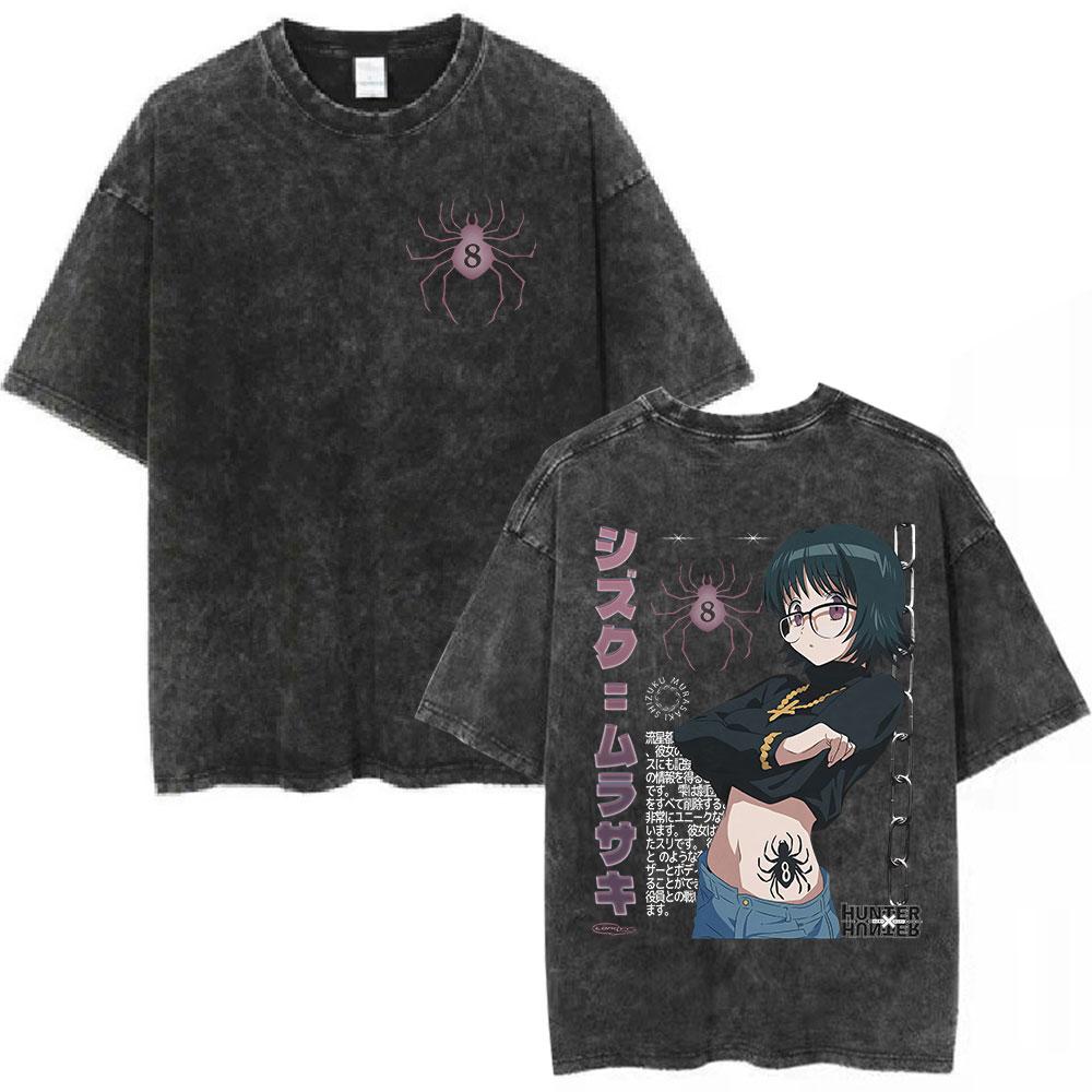 Vintage Washed Anime Hunter X Hunter Printed Tshirt Mens and Womens Washed Tshirt High Quality Vintage Cotton Tshirt Tops