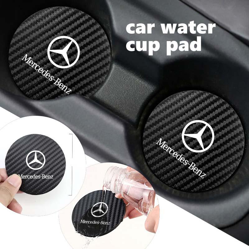 BENZ 2pcs Car Coaster Carbon Water Cup Slot Non-Slip Pad Bottle Mat For Mercedes Benz W202 W212 W126 W140 W168 W177 CLS GLE GLC GLS DV1