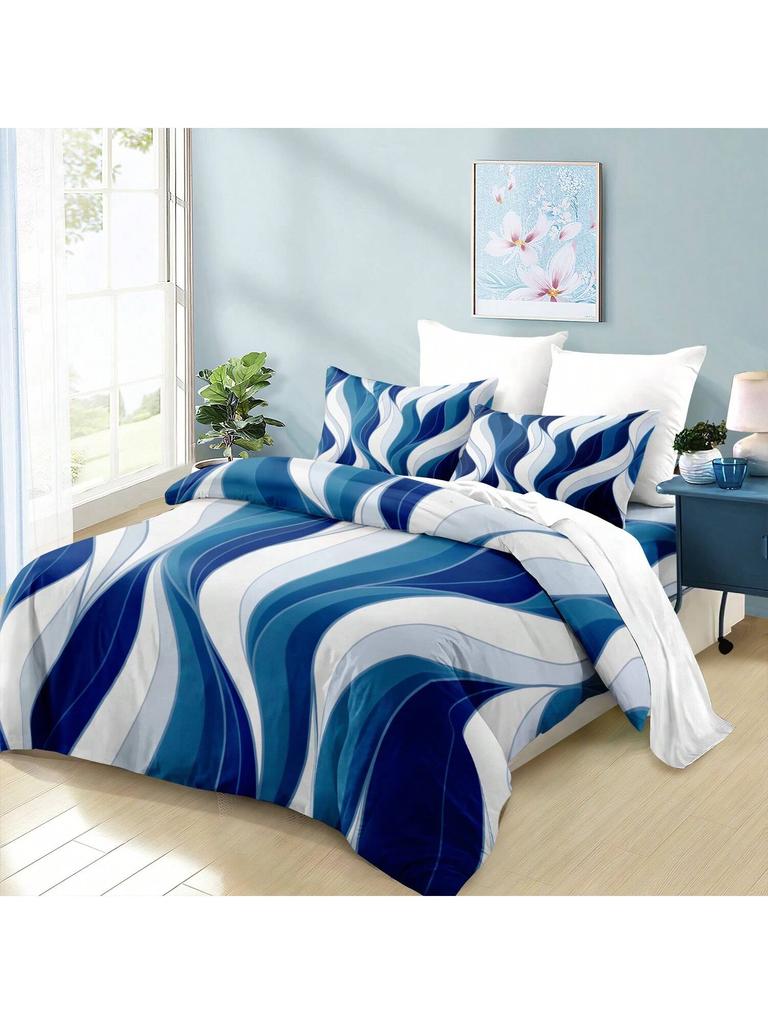 Комплект пододеяльника из 3 предметов с мягким и дышащим принтом в классическую красную и белую полоску - Удобный декор для спальни на все сезоны